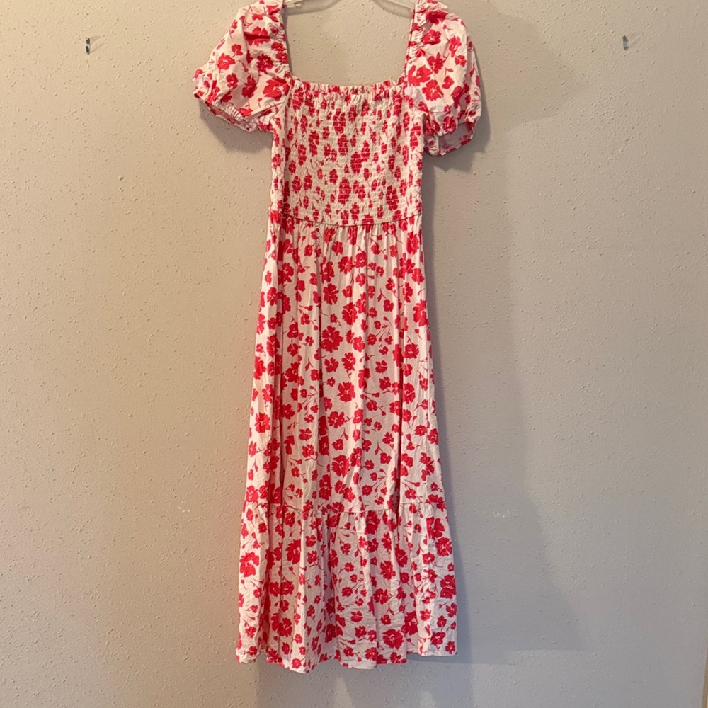 Francesca's Collections Red and White Floral Maxi Dress